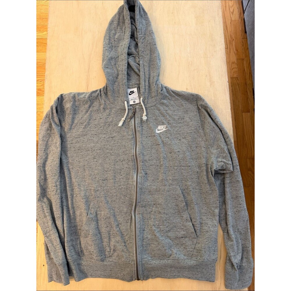 Nike Heather Gray Zip-Up Hoodie with White Logo